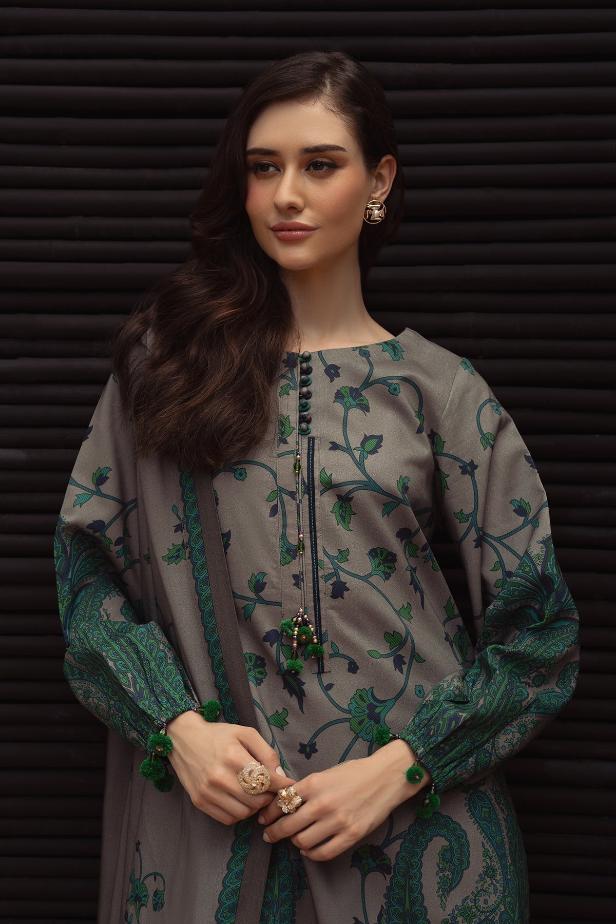 Charizma | C Prints Winter 25 | 3 - PC Unstitched Printed Linen Collection CPW5 - 07 - is Grey dress from Charizma - Ladies Clothes - Maria Faisal