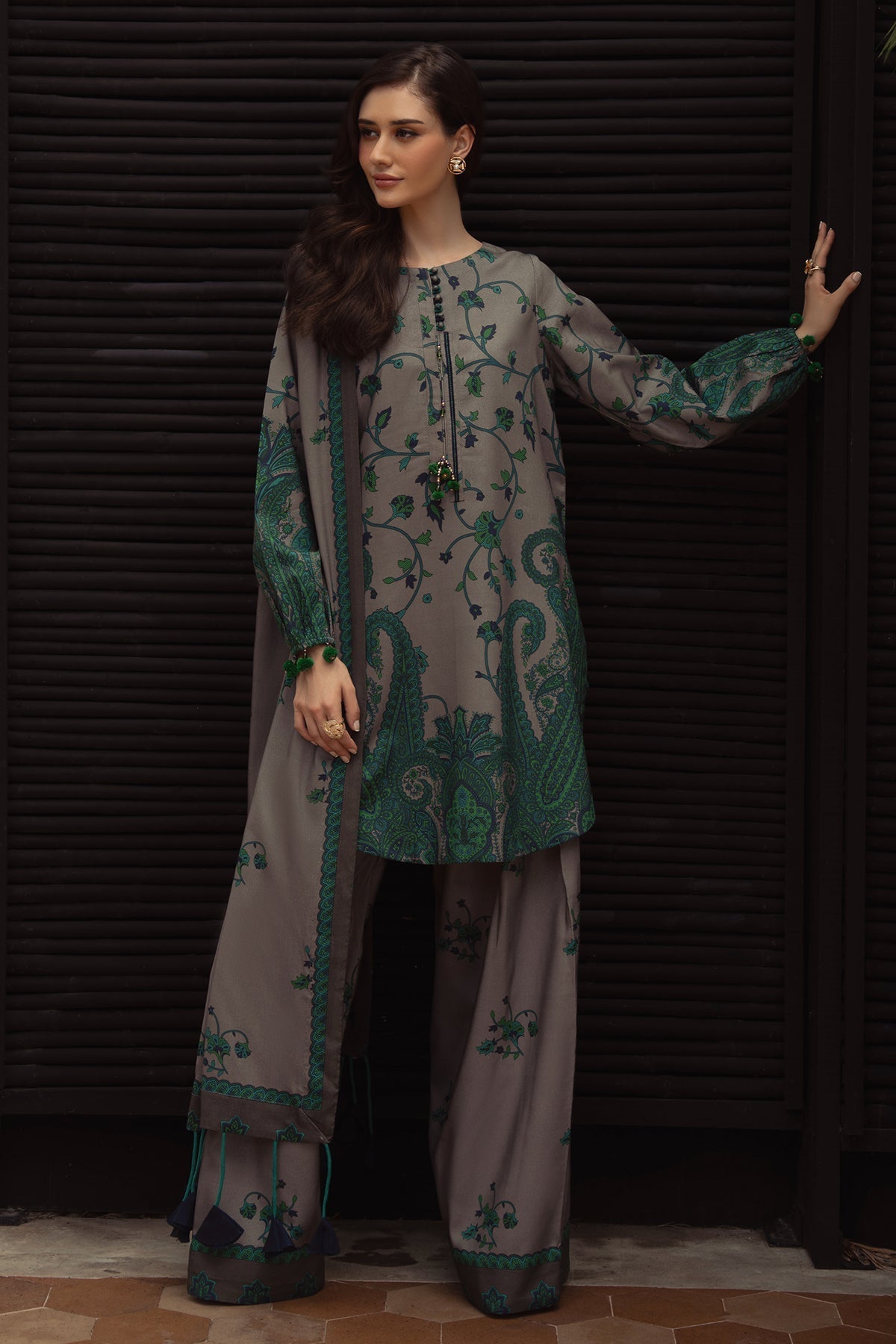 Charizma | C Prints Winter 25 | 3 - PC Unstitched Printed Linen Collection CPW5 - 07 - is Grey dress from Charizma - Ladies Clothes - Maria Faisal