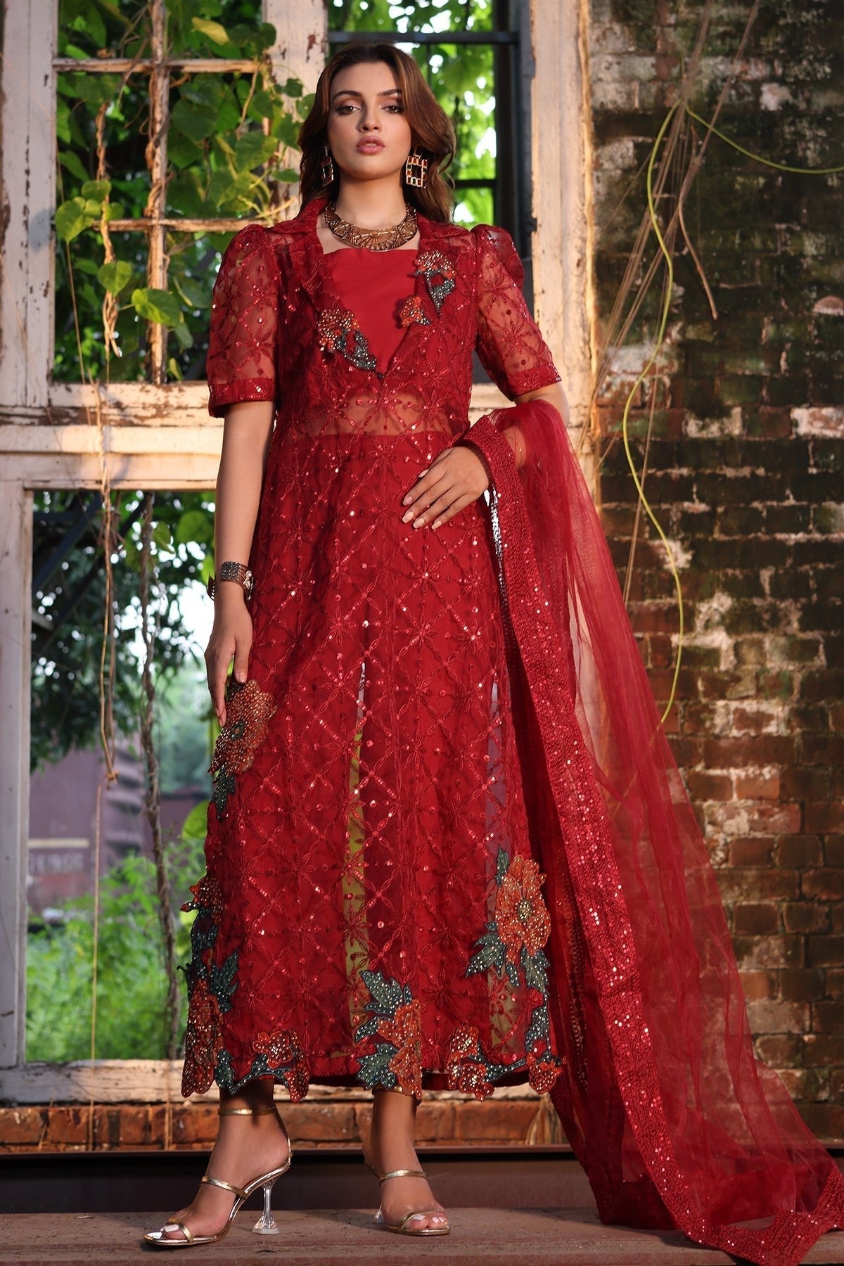 Charizma | Festive Pret | CMA - 4 - 052 - is Maroon dress from Charizma - Ladies Clothes - Maria Faisal