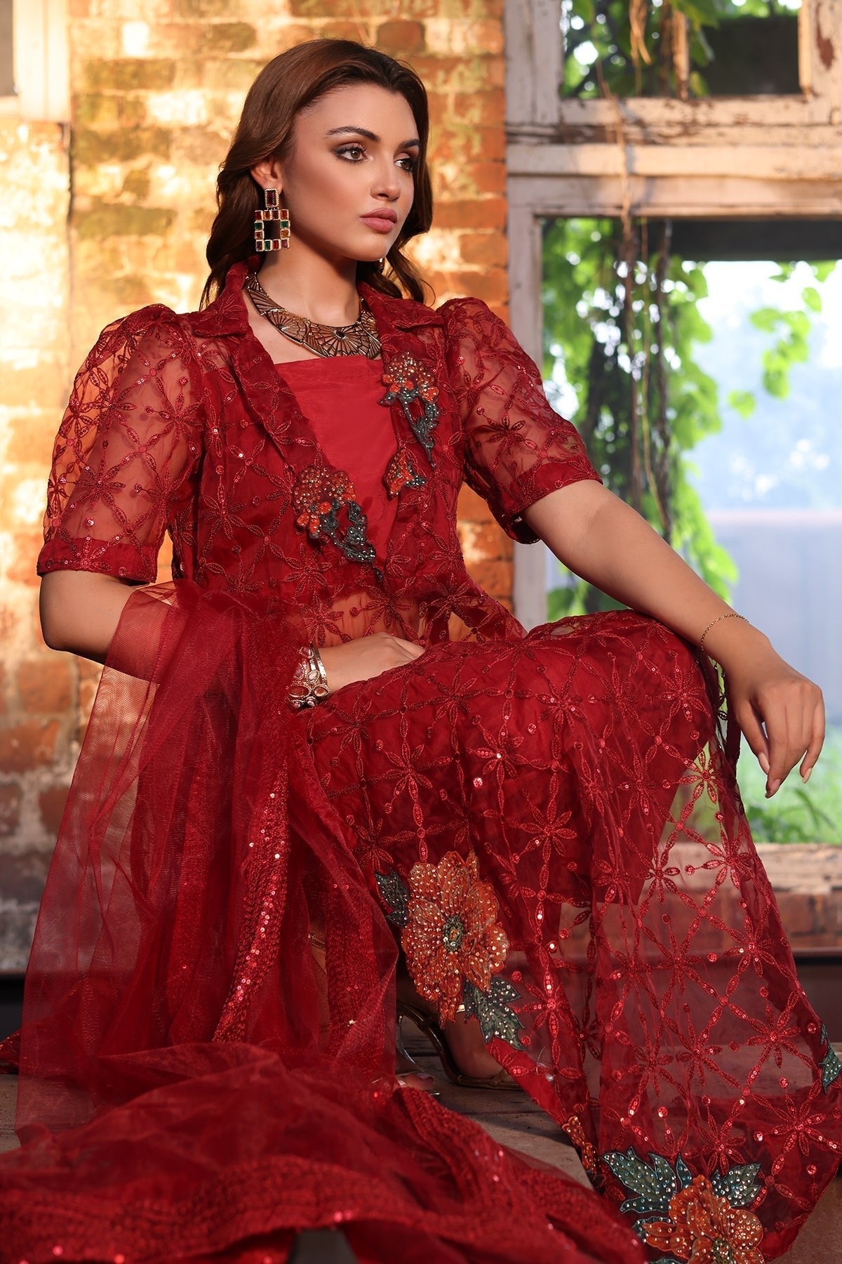 Charizma | Festive Pret | CMA - 4 - 052 - is Maroon dress from Charizma - Ladies Clothes - Maria Faisal
