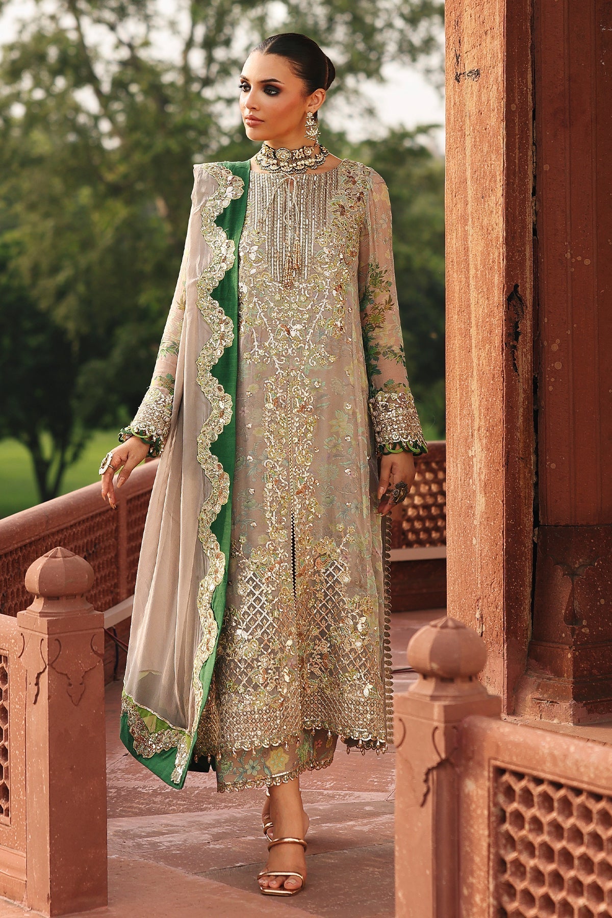 Charizma | Vasal Chiffon 25 | VSL25 - 23 D - is Beige dress from Charizma - Ladies Clothes - Maria Faisal