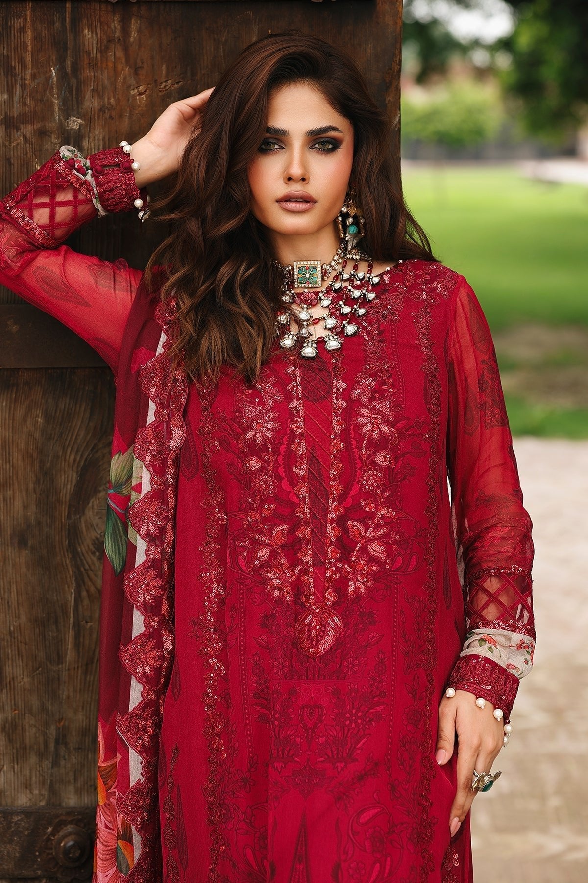 Charizma | Vasal Chiffon 25 | VSL25 - 25 G - is Redish Pink dress from Charizma - Ladies Clothes - Maria Faisal