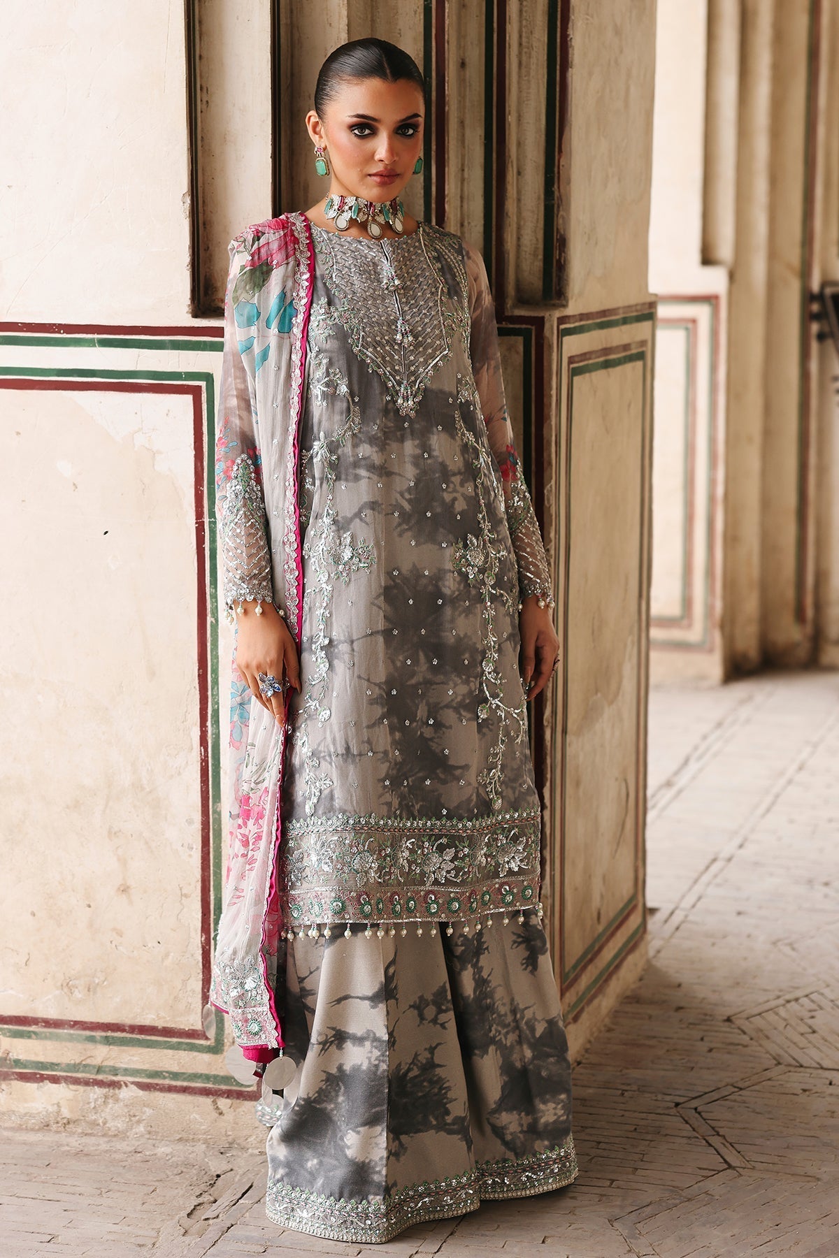 Charizma | Vasal Chiffon 25 | VSL25 - 27 F - is Gray Olive dress from Charizma - Ladies Clothes - Maria Faisal