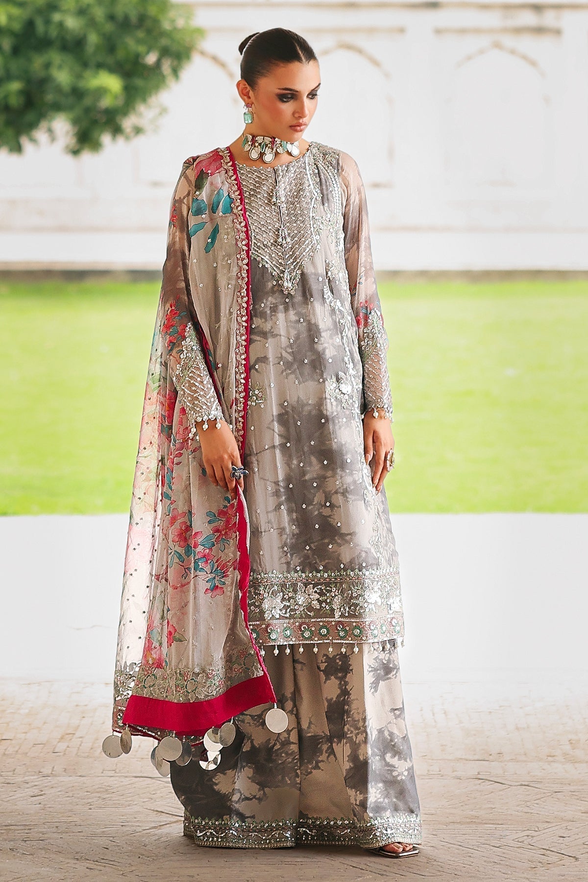 Charizma | Vasal Chiffon 25 | VSL25 - 27 F - is Gray Olive dress from Charizma - Ladies Clothes - Maria Faisal