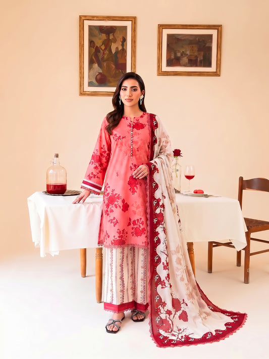 Faiza Faisal | FNF Printed Lawn | CORAL ROSE - Casual Dress - available at Maria Faisal in UK and USA.