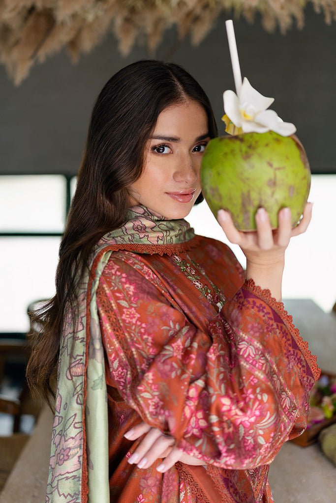 Cross Stitch | Cotton Satin 25 | AUTUMN GLAZE - is Coral dress from Cross Stitch - Ladies Clothes - Maria Faisal