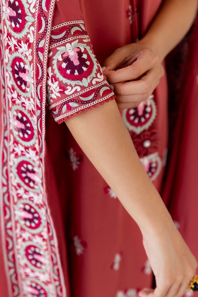Cross Stitch | Cotton Satin 25 | DUSTY SUNSET - is Coral Red dress from Cross Stitch - Ladies Clothes - Maria Faisal