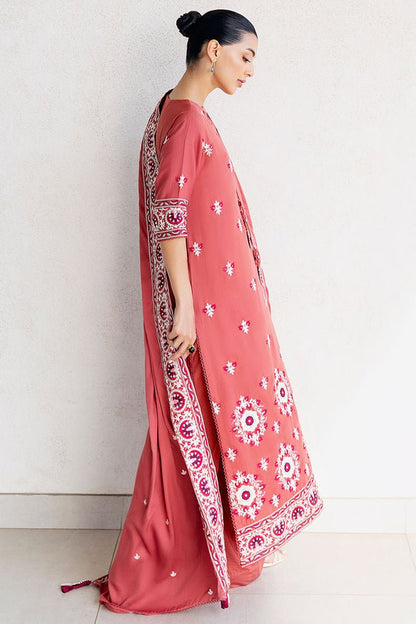 Cross Stitch | Cotton Satin 25 | DUSTY SUNSET - is Coral Red dress from Cross Stitch - Ladies Clothes - Maria Faisal