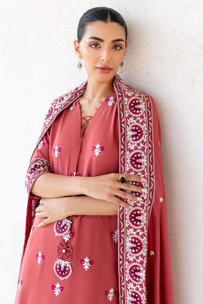 Cross Stitch | Cotton Satin 25 | DUSTY SUNSET - is Coral Red dress from Cross Stitch - Ladies Clothes - Maria Faisal