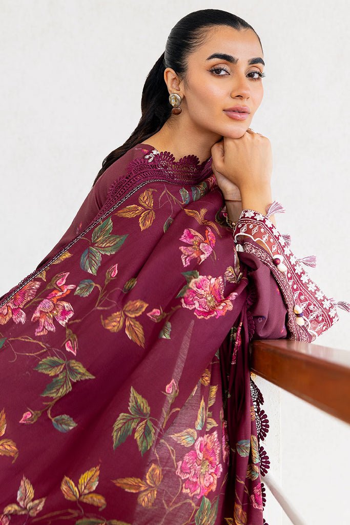 Cross Stitch | Cotton Satin 25 | FLORAL MUSE - is Maroon dress from Cross Stitch - Ladies Clothes - Maria Faisal