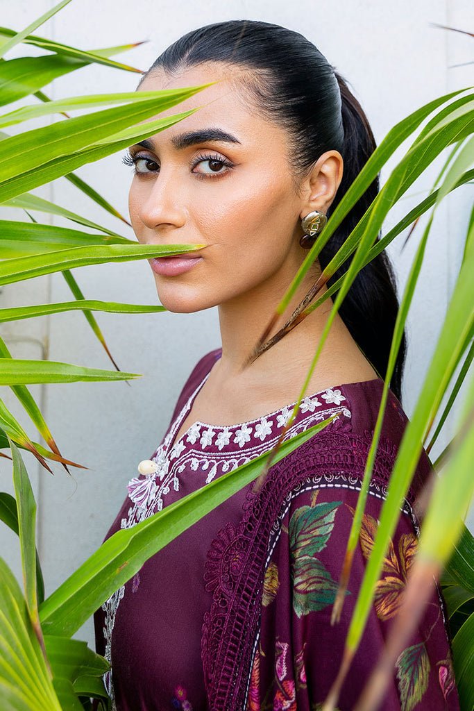 Cross Stitch | Cotton Satin 25 | FLORAL MUSE - is Maroon dress from Cross Stitch - Ladies Clothes - Maria Faisal