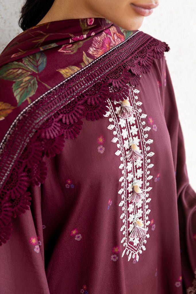 Cross Stitch | Cotton Satin 25 | FLORAL MUSE - is Maroon dress from Cross Stitch - Ladies Clothes - Maria Faisal