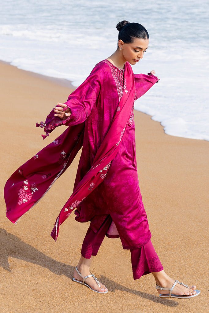 Cross Stitch | Cotton Satin 25 |FLORID ZEAL - is Magenta dress from Cross Stitch - Ladies Clothes - Maria Faisal