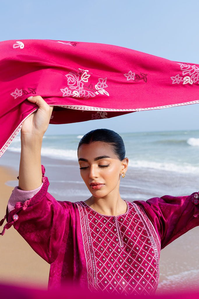 Cross Stitch | Cotton Satin 25 |FLORID ZEAL - is Magenta dress from Cross Stitch - Ladies Clothes - Maria Faisal