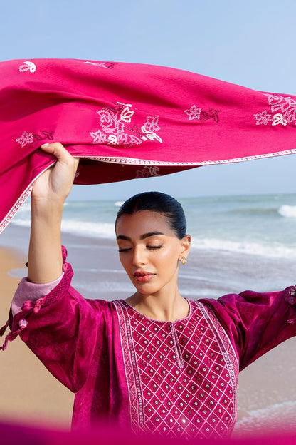 Cross Stitch | Cotton Satin 25 |FLORID ZEAL - is Magenta dress from Cross Stitch - Ladies Clothes - Maria Faisal