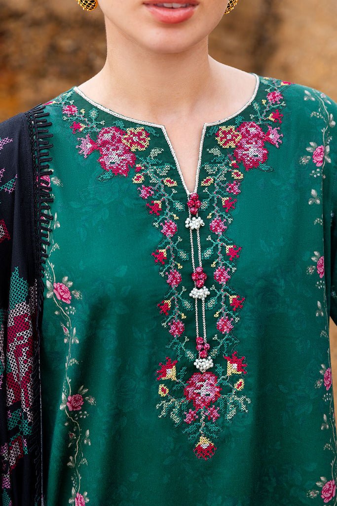 Cross Stitch | Cotton Satin 25 | GARLAND WHISPER - is Emerald Green dress from Cross Stitch - Ladies Clothes - Maria Faisal