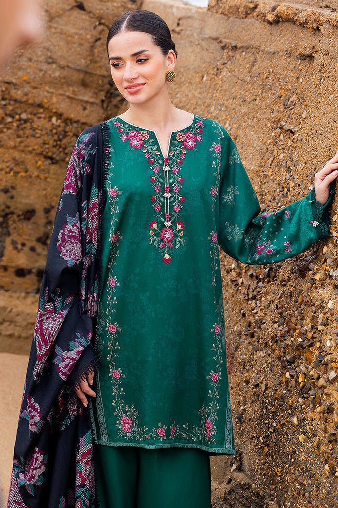Cross Stitch | Cotton Satin 25 | GARLAND WHISPER - is Emerald Green dress from Cross Stitch - Ladies Clothes - Maria Faisal