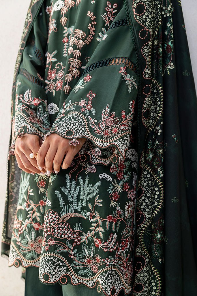 Cross Stitch | Cotton Satin 25 | GREEN ORNATE - is Dark Teal Green dress from Cross Stitch - Ladies Clothes - Maria Faisal