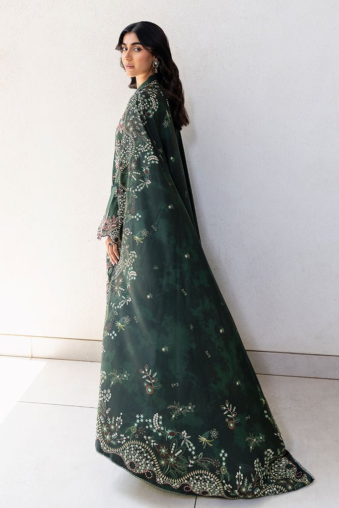 Cross Stitch | Cotton Satin 25 | GREEN ORNATE - is Dark Teal Green dress from Cross Stitch - Ladies Clothes - Maria Faisal