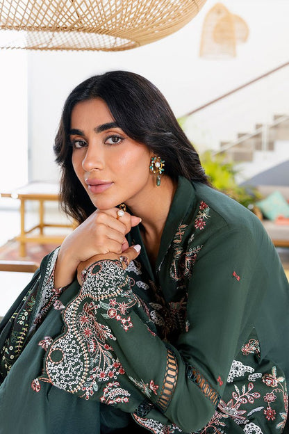 Cross Stitch | Cotton Satin 25 | GREEN ORNATE - is Dark Teal Green dress from Cross Stitch - Ladies Clothes - Maria Faisal