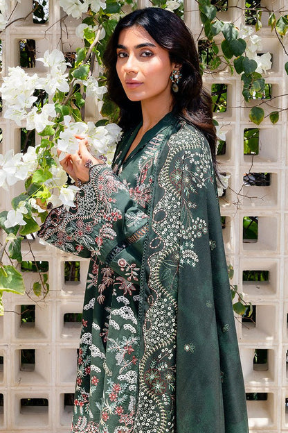 Cross Stitch | Cotton Satin 25 | GREEN ORNATE - is Dark Teal Green dress from Cross Stitch - Ladies Clothes - Maria Faisal