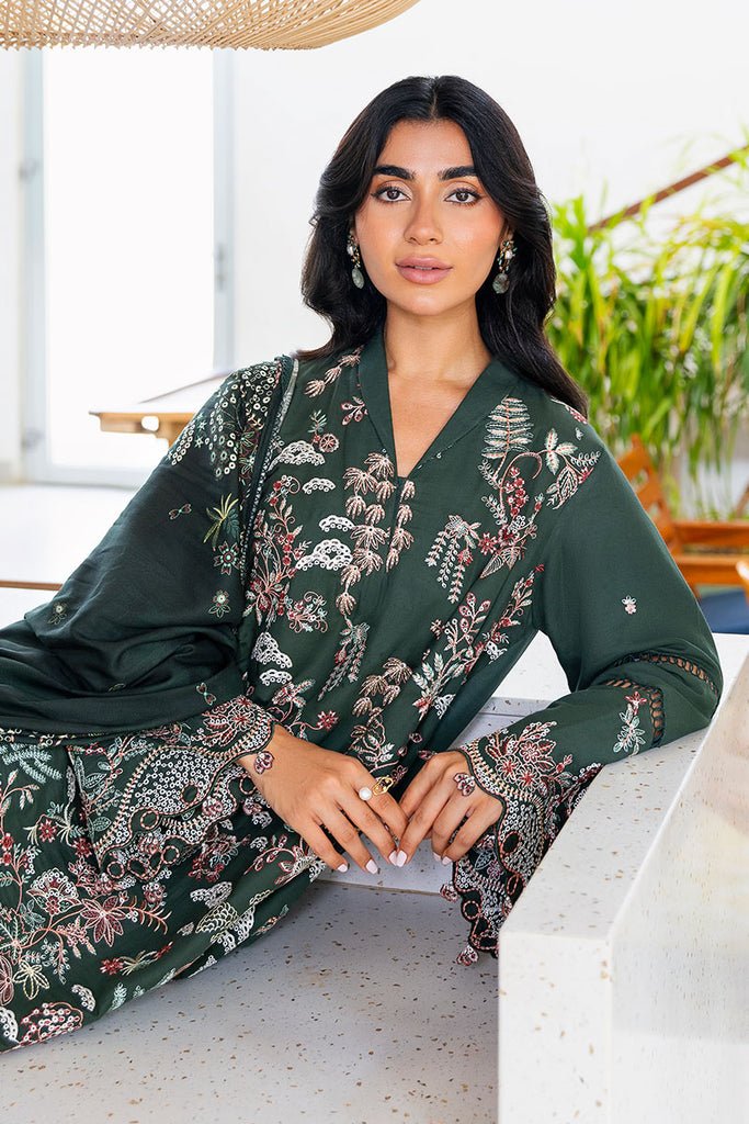 Cross Stitch | Cotton Satin 25 | GREEN ORNATE - is Dark Teal Green dress from Cross Stitch - Ladies Clothes - Maria Faisal