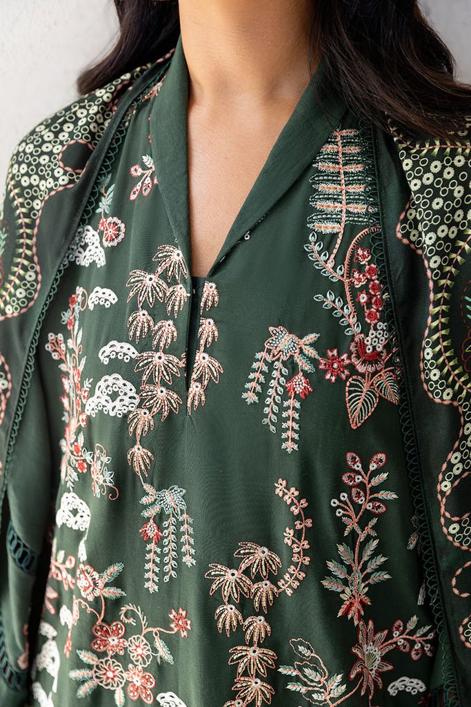 Cross Stitch | Cotton Satin 25 | GREEN ORNATE - is Dark Teal Green dress from Cross Stitch - Ladies Clothes - Maria Faisal