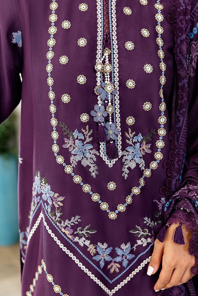 Cross Stitch | Cotton Satin 25 | MYSTIC DUST - is Dark Purple dress from Cross Stitch - Ladies Clothes - Maria Faisal