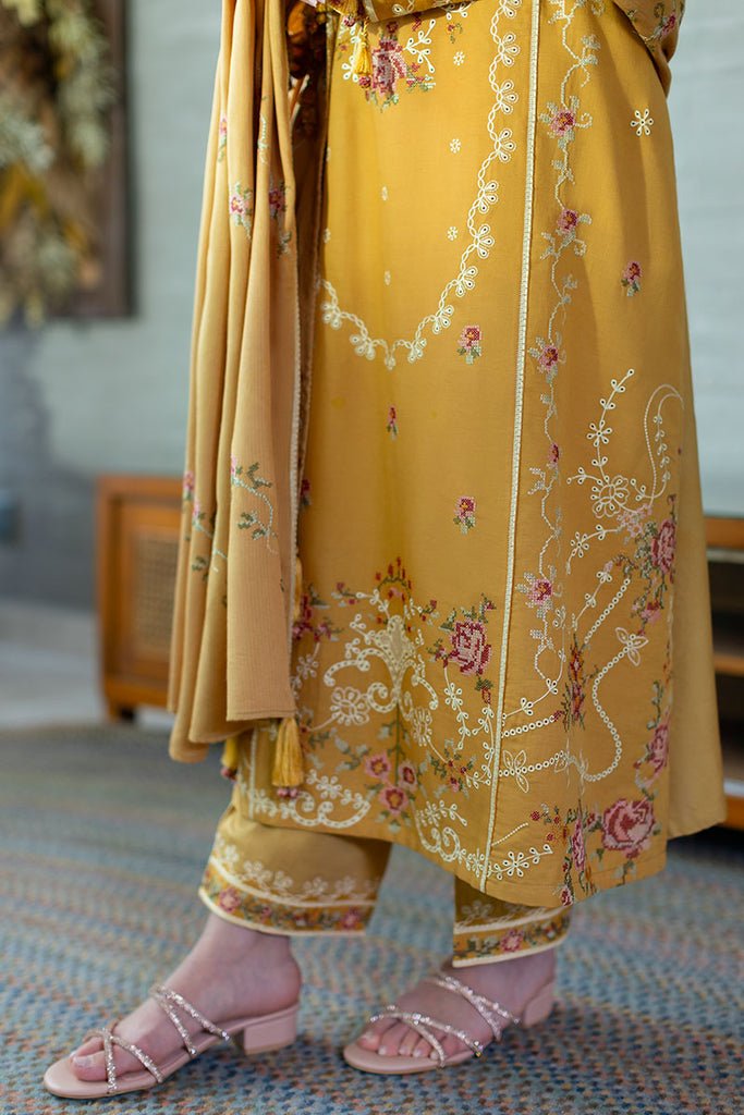 Cross Stitch | Cotton Satin 25 | ROSETTE BLISS - is Mustard Yellow dress from Cross Stitch - Ladies Clothes - Maria Faisal