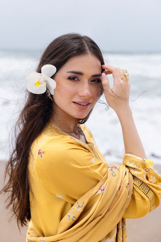 Cross Stitch | Cotton Satin 25 | ROSETTE BLISS - is Mustard Yellow dress from Cross Stitch - Ladies Clothes - Maria Faisal