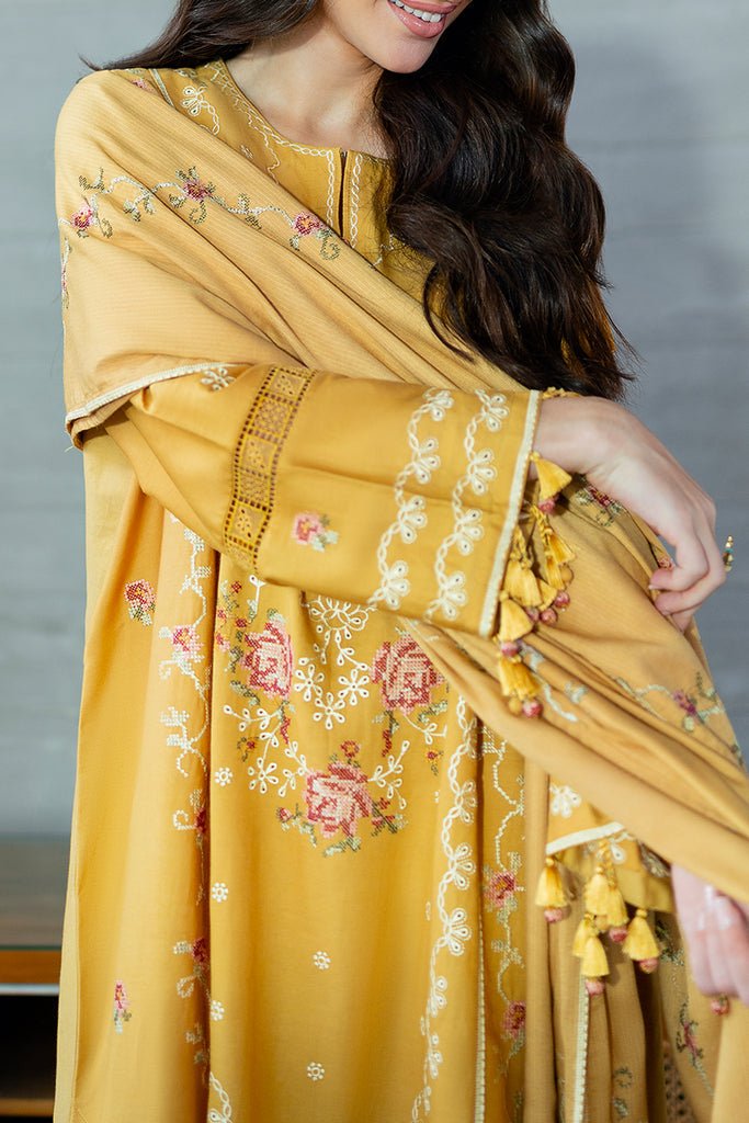 Cross Stitch | Cotton Satin 25 | ROSETTE BLISS - is Mustard Yellow dress from Cross Stitch - Ladies Clothes - Maria Faisal