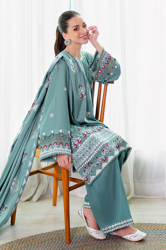 Cross Stitch | Cotton Satin 25 | SAGE LOOM - is Jade Green dress from Cross Stitch - Ladies Clothes - Maria Faisal