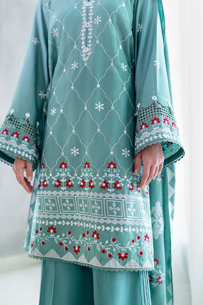 Cross Stitch | Cotton Satin 25 | SAGE LOOM - is Jade Green dress from Cross Stitch - Ladies Clothes - Maria Faisal