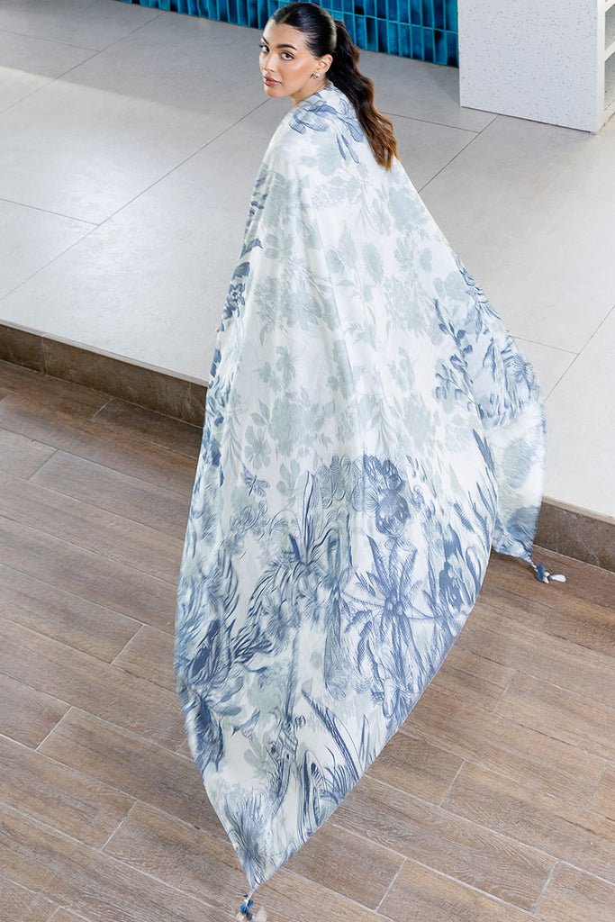 Cross Stitch | Cotton Satin 25 | WHIMSICAL TEAL - is White dress from Cross Stitch - Ladies Clothes - Maria Faisal