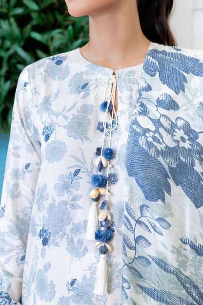 Cross Stitch | Cotton Satin 25 | WHIMSICAL TEAL - is White dress from Cross Stitch - Ladies Clothes - Maria Faisal