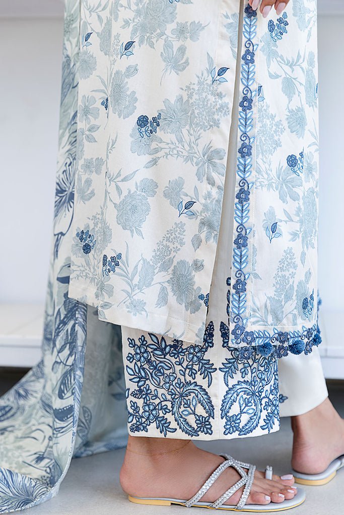 Cross Stitch | Cotton Satin 25 | WHIMSICAL TEAL - is White dress from Cross Stitch - Ladies Clothes - Maria Faisal