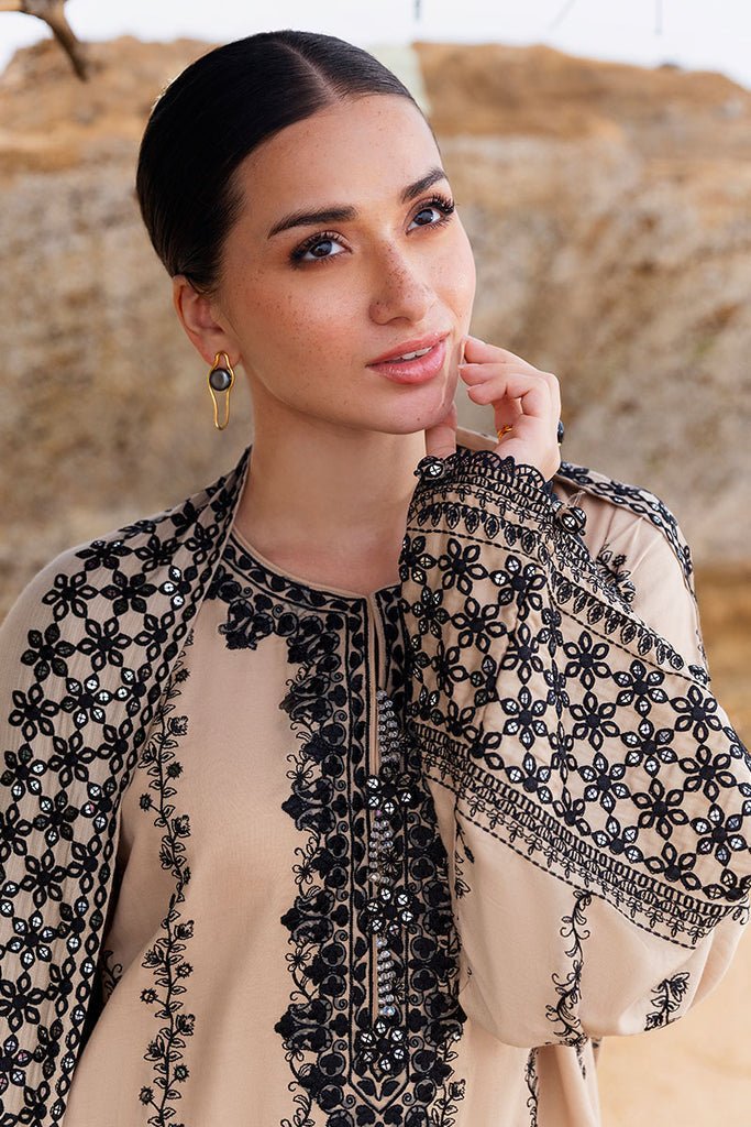 Cross Stitch | Cotton Satin 25 | WOVEN GRACE - is Pale Brown dress from Cross Stitch - Ladies Clothes - Maria Faisal