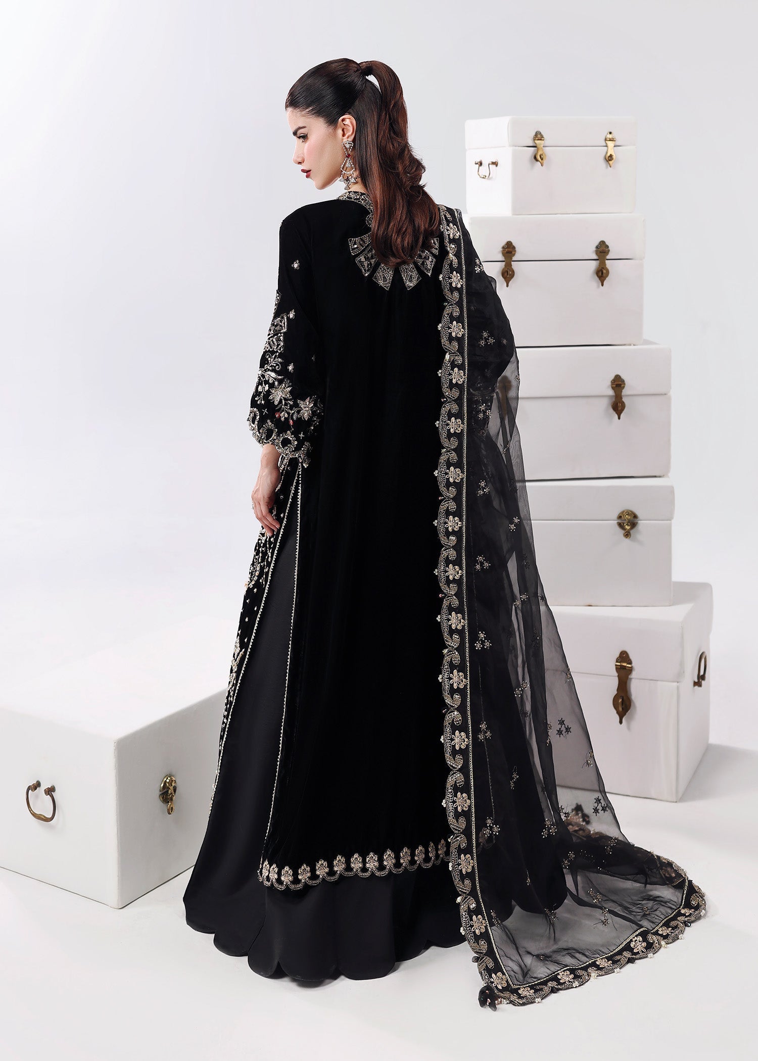 Sardinia | Lamore Luxury Handwork Edit 25 | Black Swan - Wedding Dress - available at Maria Faisal in UK and USA.