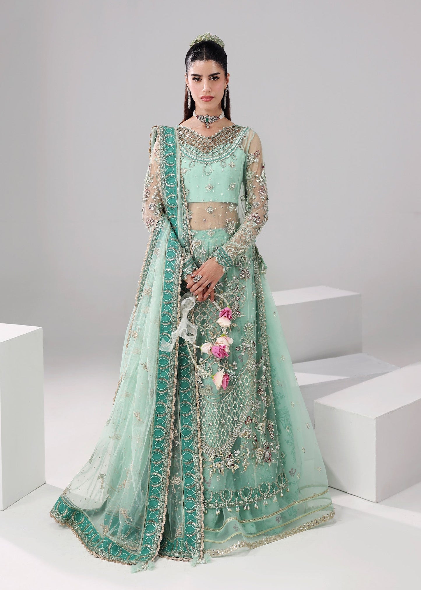 Sardinia | Lamore Luxury Handwork Edit 25 | Crystal Bloom - Wedding Dress - available at Maria Faisal in UK and USA.
