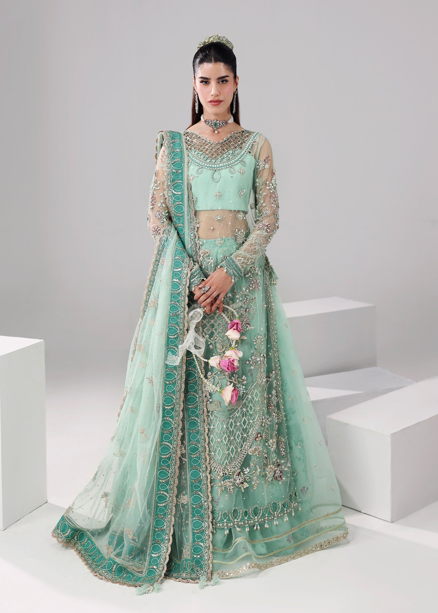 Sardinia | Lamore Luxury Handwork Edit 25 | Crystal Bloom - Wedding Dress - available at Maria Faisal in UK and USA.