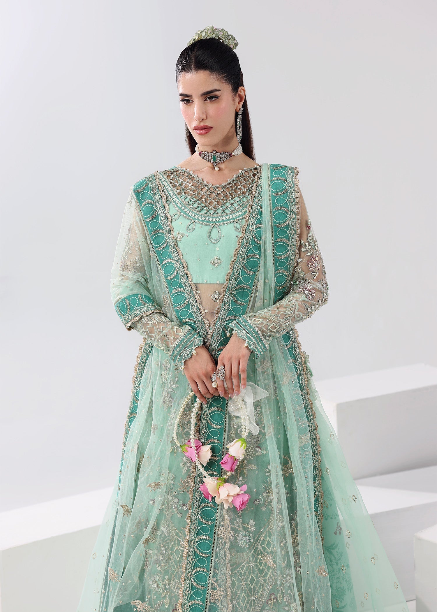Sardinia | Lamore Luxury Handwork Edit 25 | Crystal Bloom - Wedding Dress - available at Maria Faisal in UK and USA.