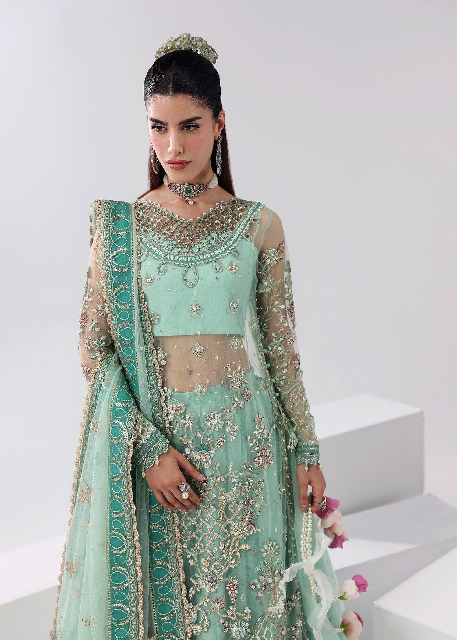 Sardinia | Lamore Luxury Handwork Edit 25 | Crystal Bloom - Wedding Dress - available at Maria Faisal in UK and USA.