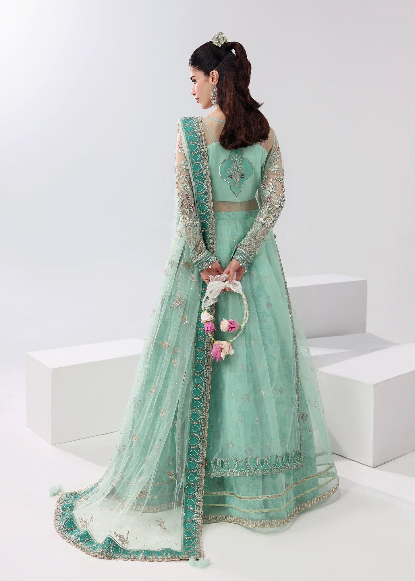 Sardinia | Lamore Luxury Handwork Edit 25 | Crystal Bloom - Wedding Dress - available at Maria Faisal in UK and USA.
