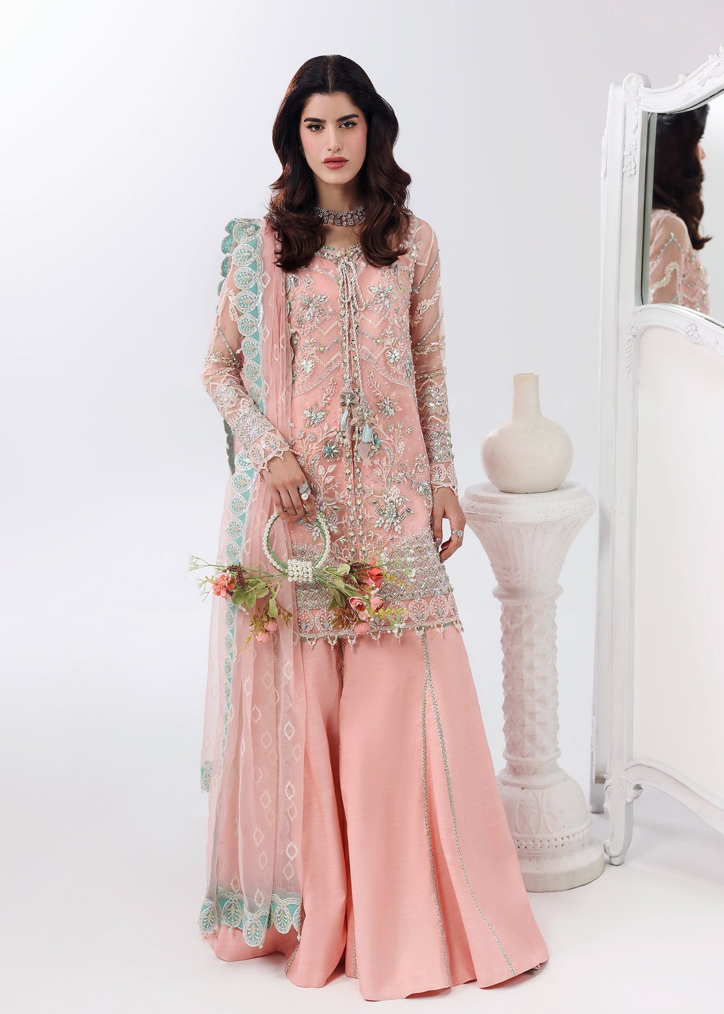 Sardinia | Lamore Luxury Handwork Edit 25 | Rose Dust - Wedding Dress - available at Maria Faisal in UK and USA.