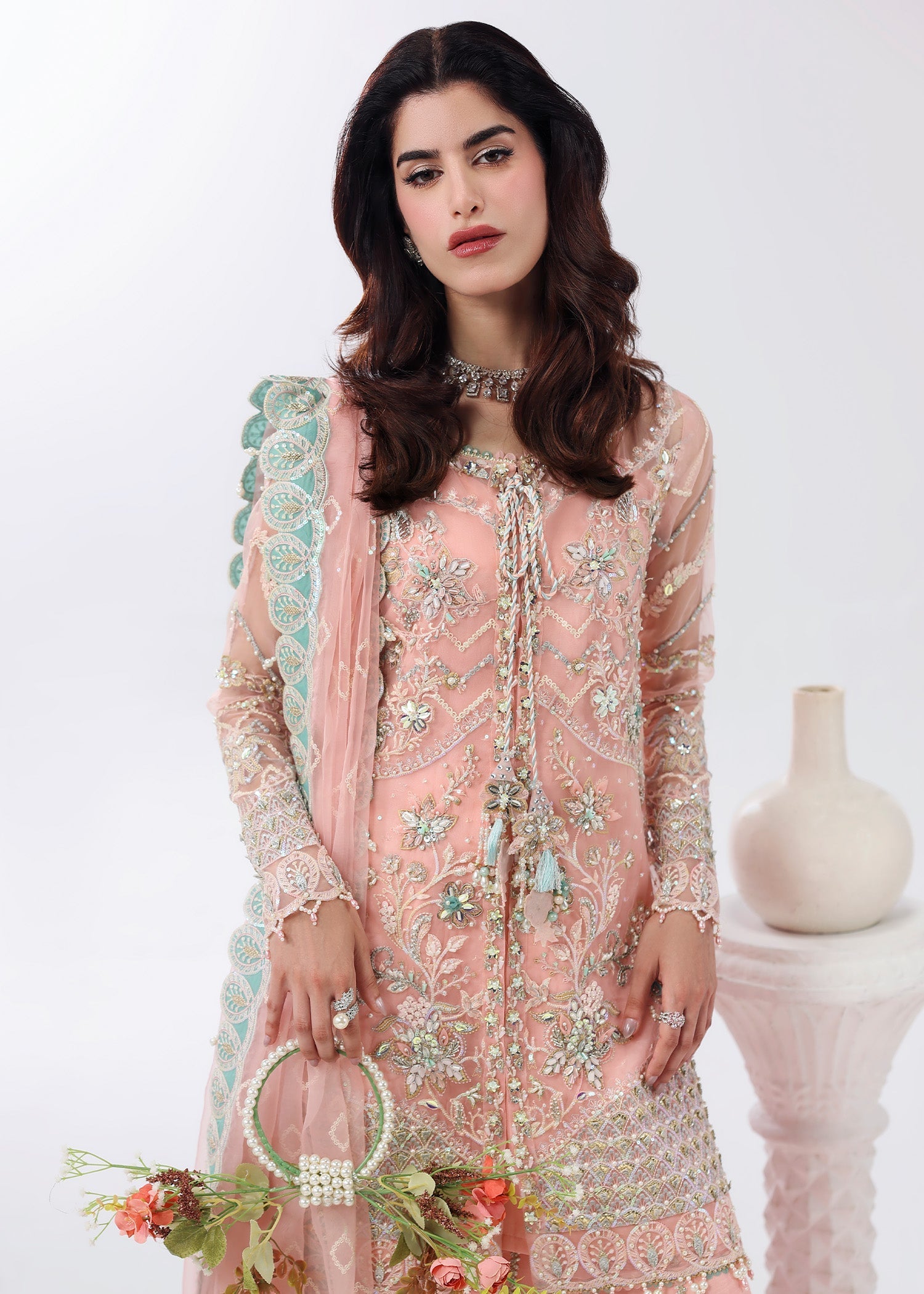 Sardinia | Lamore Luxury Handwork Edit 25 | Rose Dust - Wedding Dress - available at Maria Faisal in UK and USA.