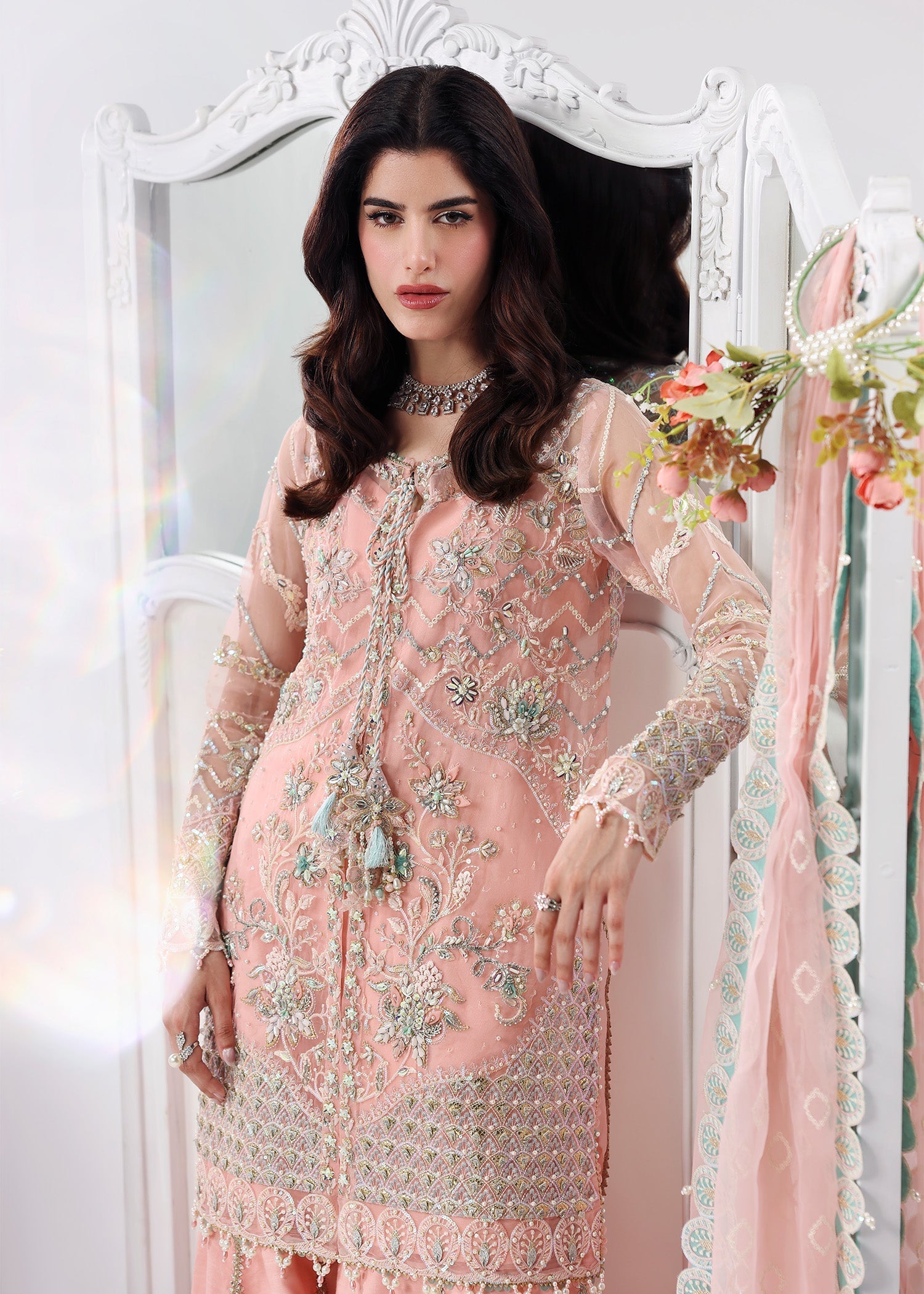 Sardinia | Lamore Luxury Handwork Edit 25 | Rose Dust - Wedding Dress - available at Maria Faisal in UK and USA.