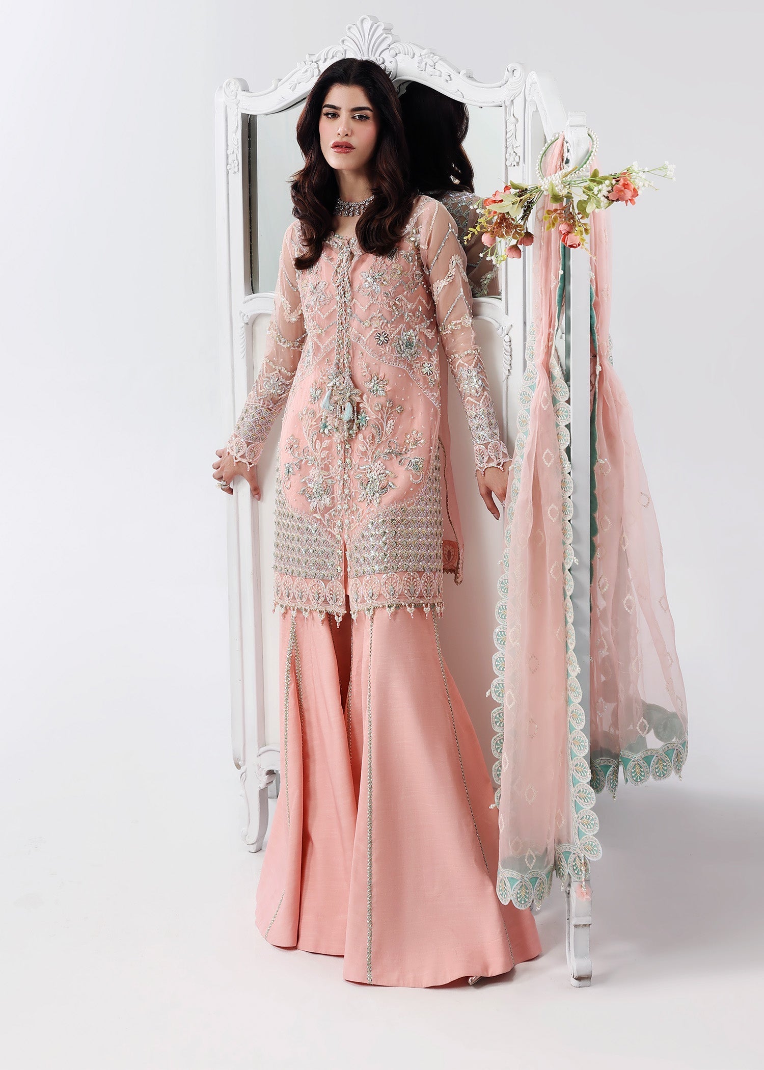 Sardinia | Lamore Luxury Handwork Edit 25 | Rose Dust - Wedding Dress - available at Maria Faisal in UK and USA.
