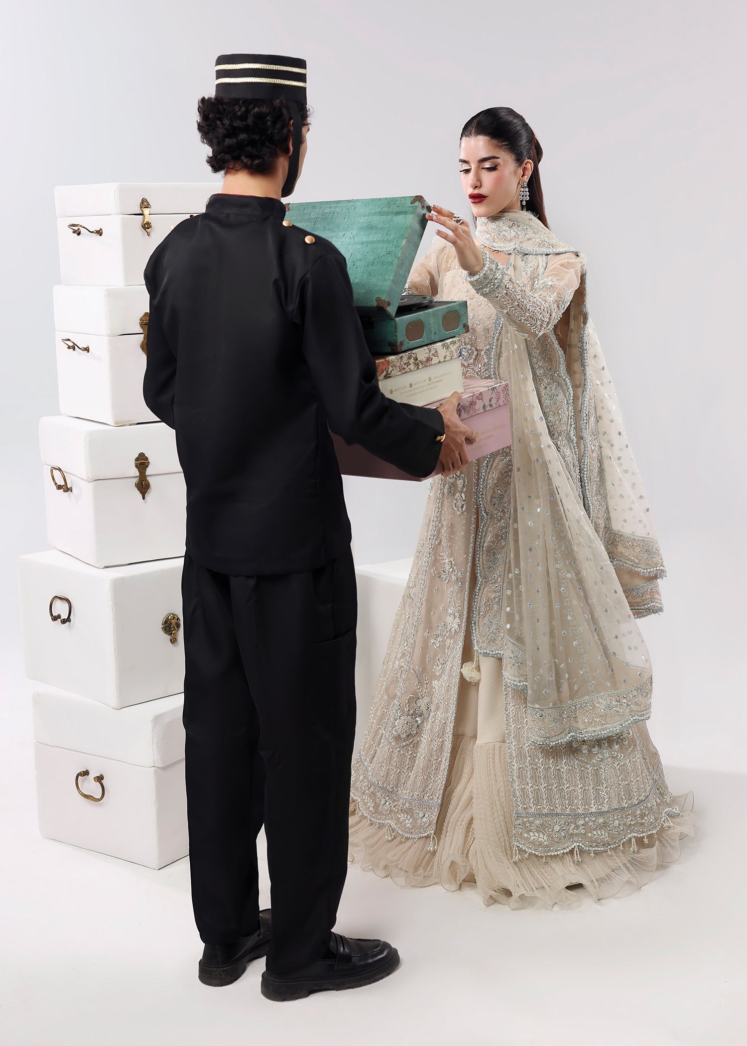 Sardinia | Lamore Luxury Handwork Edit 25 | Pearl Mist - Wedding Dress - available at Maria Faisal in UK and USA.