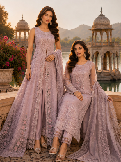 Saadia Asad | Nooriyah Luxury Chiffon | D6 - Vintage Mauve - Formal Dress - available at Maria Faisal in UK and USA.