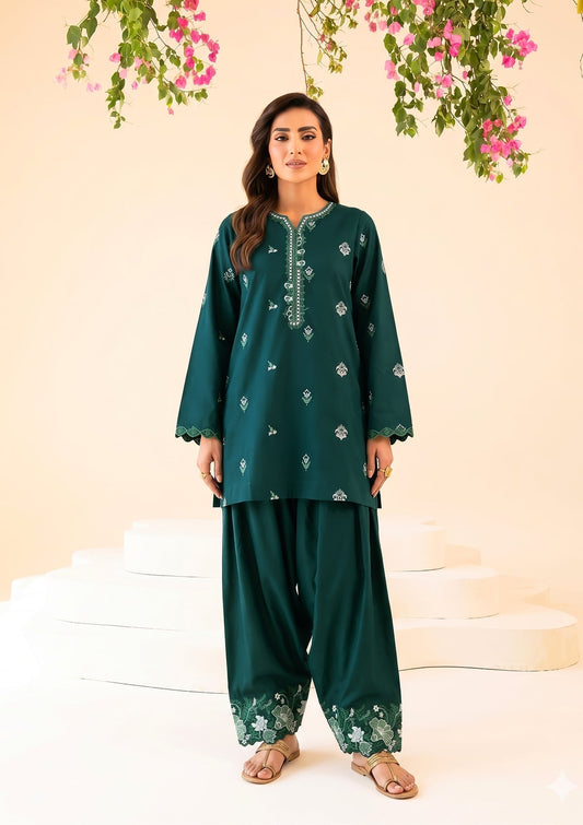 Faiza Faisal | FNF Cords Edit |DEEP TEAL CHARM - Casual Dress - available at Maria Faisal in UK and USA.